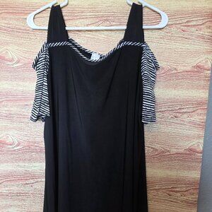 Stylish cold-shoulder, A-line black top with playful striped ac
